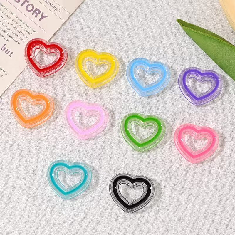 Transparent colorful acrylic oil-drop beads, hollow heart beads, DIY beads for stringing, loose beads, phone chain accessories
