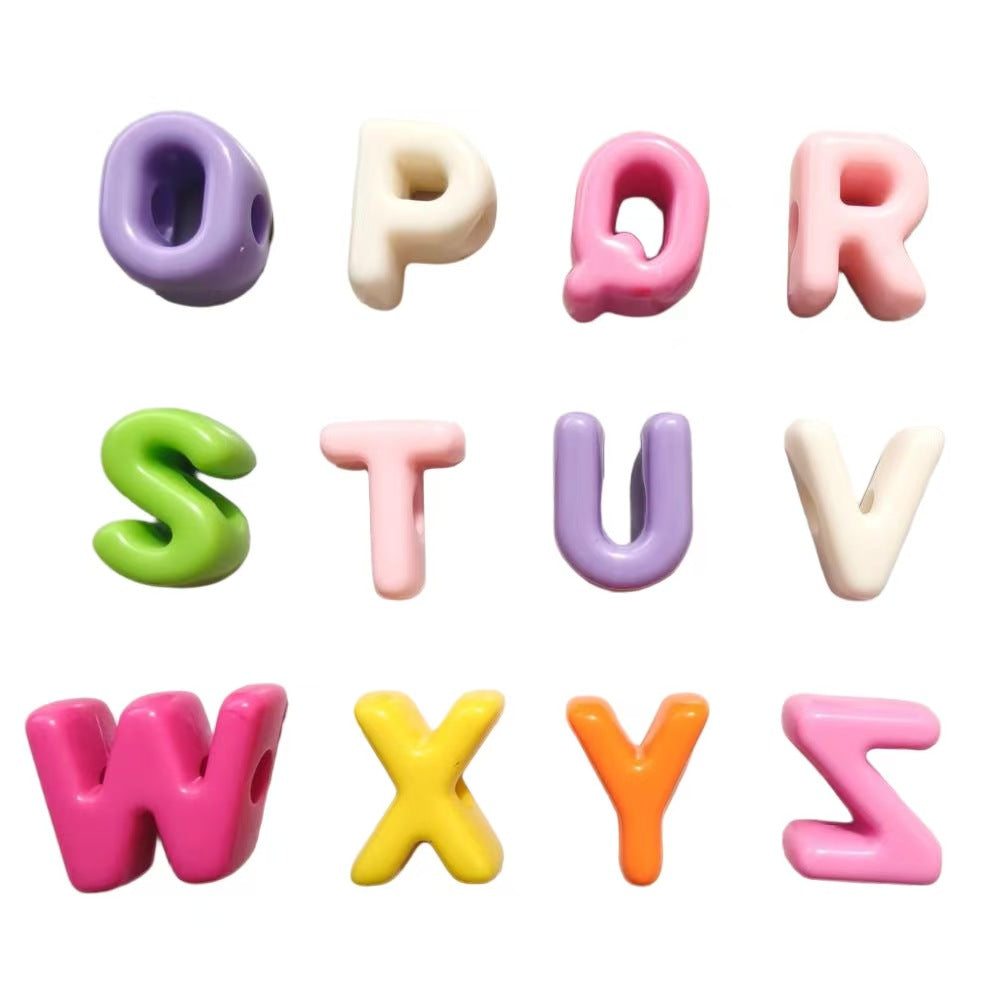 Colorful polished acrylic English letters with large holes, beads for DIY keychains and bag charms