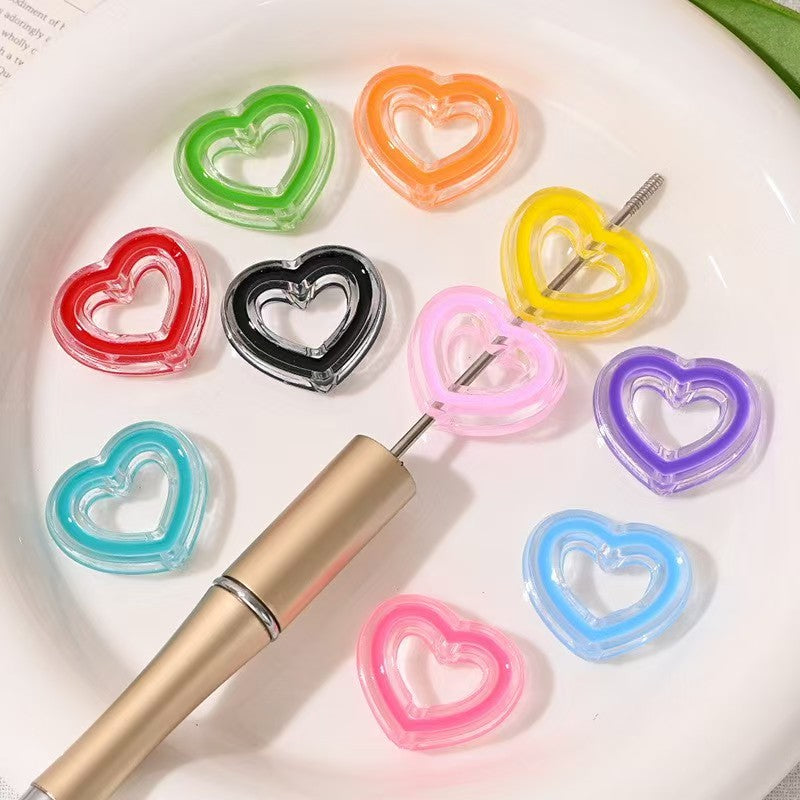 Transparent colorful acrylic oil-drop beads, hollow heart beads, DIY beads for stringing, loose beads, phone chain accessories