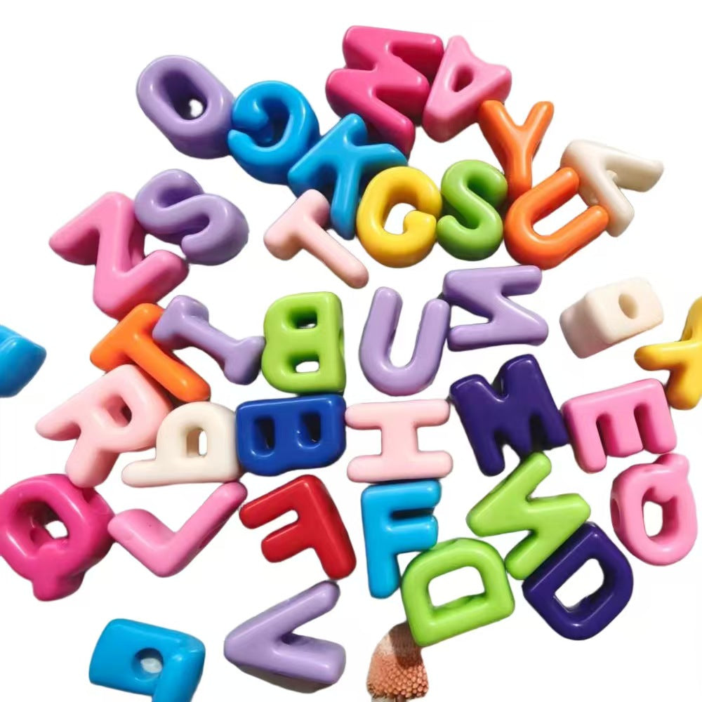Colorful polished acrylic English letters with large holes, beads for DIY keychains and bag charms