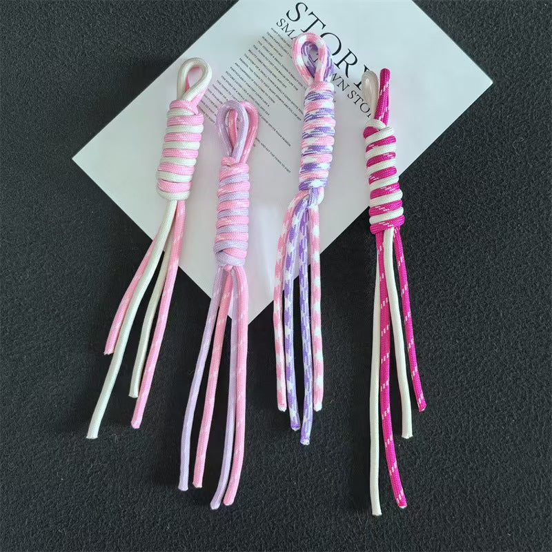 Colorful Miu-style trendy handmade knotted braided rope keychain lanyard