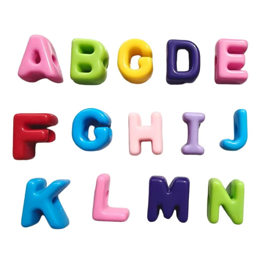 Colorful polished acrylic English letters with large holes, beads for DIY keychains and bag charms