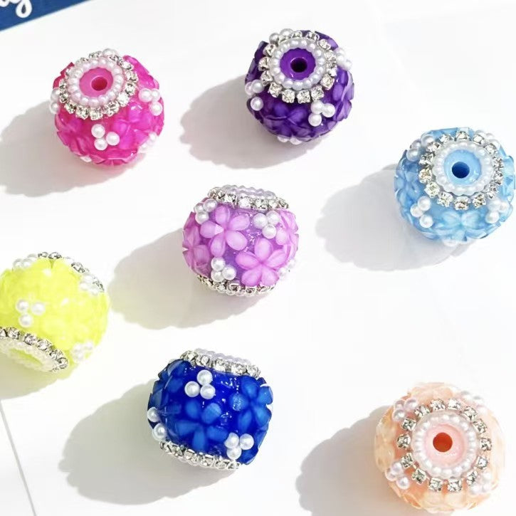 New heavy-duty flower ball beads, loose beads with straight holes for DIY jewelry, phone charms, beaded pens, and keychain accessories