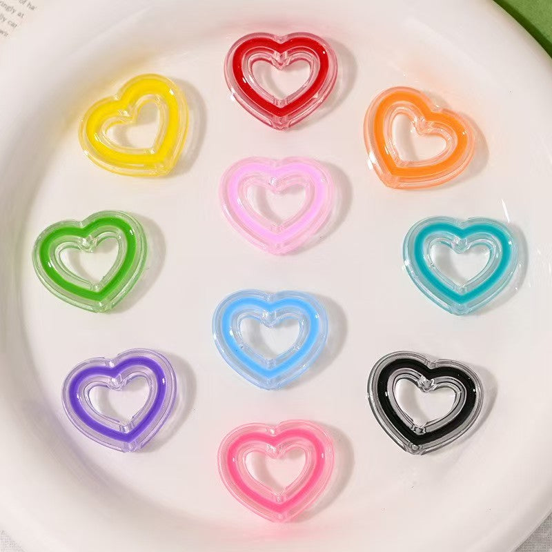 Transparent colorful acrylic oil-drop beads, hollow heart beads, DIY beads for stringing, loose beads, phone chain accessories
