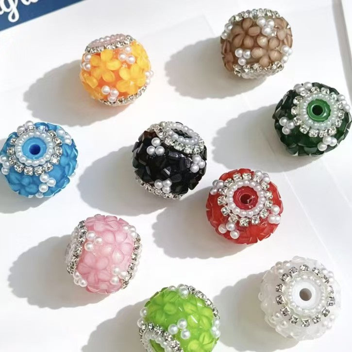 New heavy-duty flower ball beads, loose beads with straight holes for DIY jewelry, phone charms, beaded pens, and keychain accessories