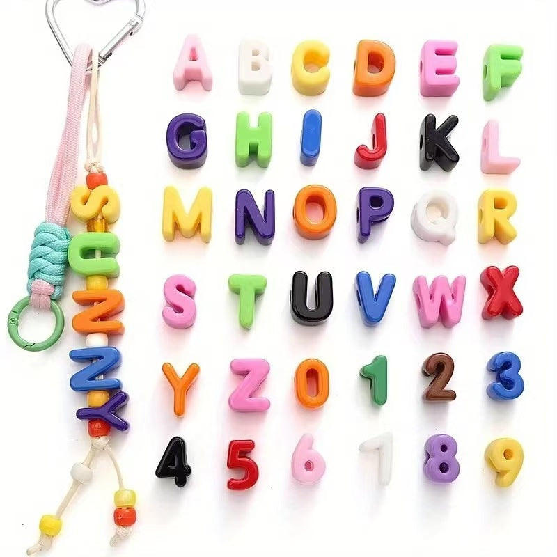 Colorful polished acrylic English letters with large holes, beads for DIY keychains and bag charms