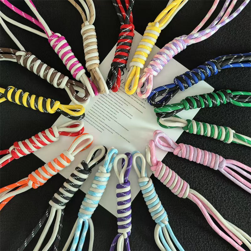 Colorful Miu-style trendy handmade knotted braided rope keychain lanyard